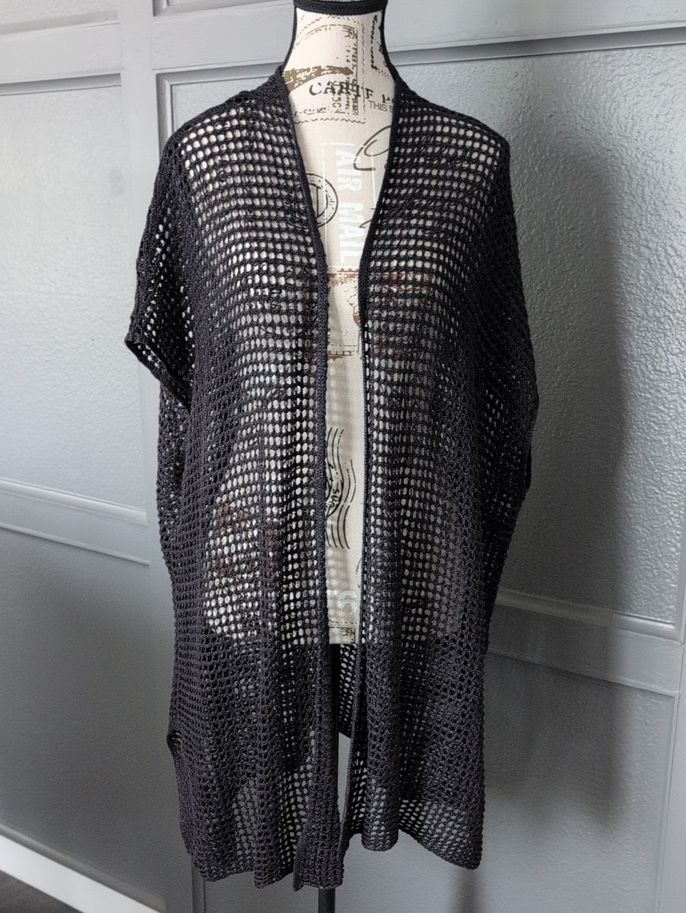 Eileen Fisher Black Open-Knit Draped Shrug